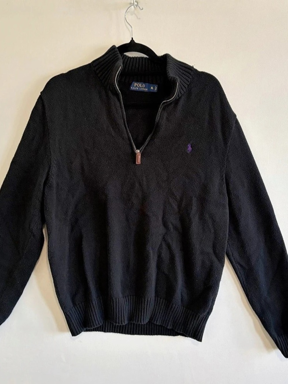 Polo Ralph Lauren 1/4 Zip Pullover Sweater Men's M Black  Purple Pony Preppy